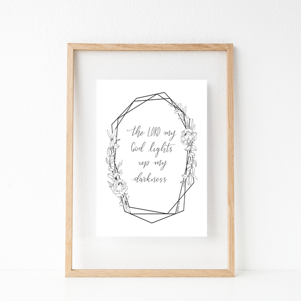 Psalm 18:28 - Hand Lettered Print - A5